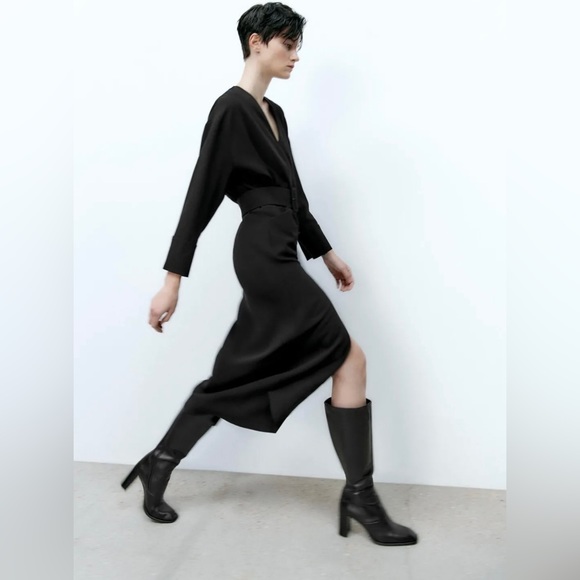 Zara Dresses Zara Wrap V-Neck Long Sleeve Belted Mid - Picture 7 of 10
